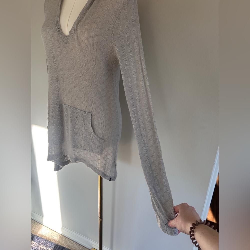 Y2K VOLCOM Hooded Sheer Open Knit V-Neck Long Sleeve Top Indie Grunge Skater M/L - Picture 9 of 16